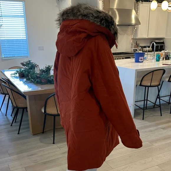 London Fog Men's Orange Puffer Jacket with Faux Fur Trim - Picture 6 of 13